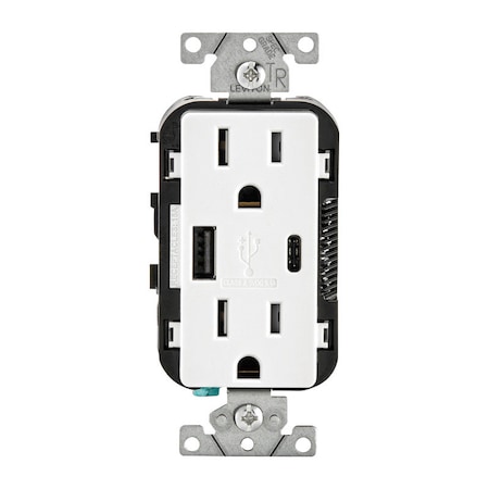 Leviton Straight Blade Receptacle, 5-15R, 15 A, 125V AC, In Wall Mount, Grounded T5633-W